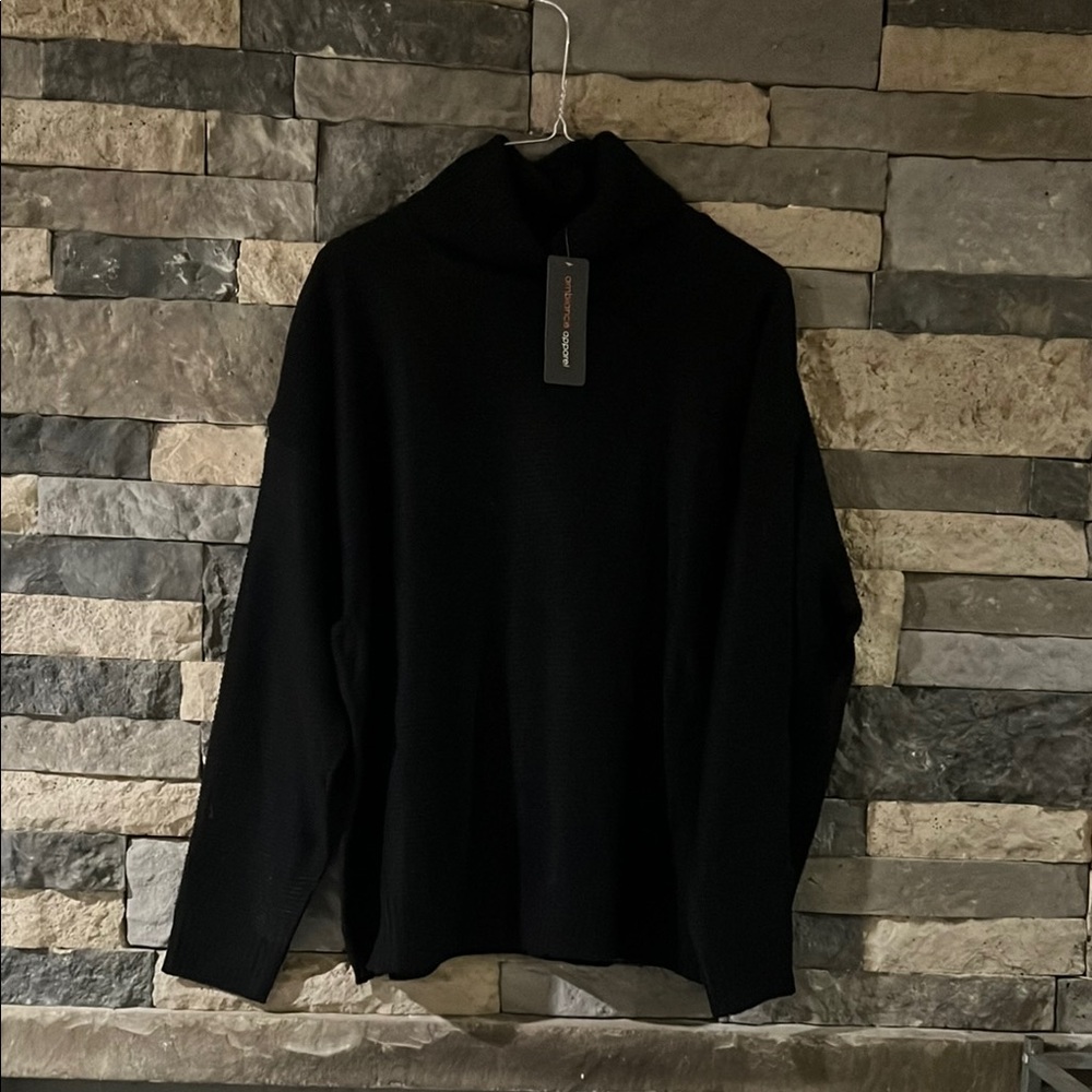 Ambiance Apparel Women Black Ribbed Turtleneck Long Sleeve Sweater